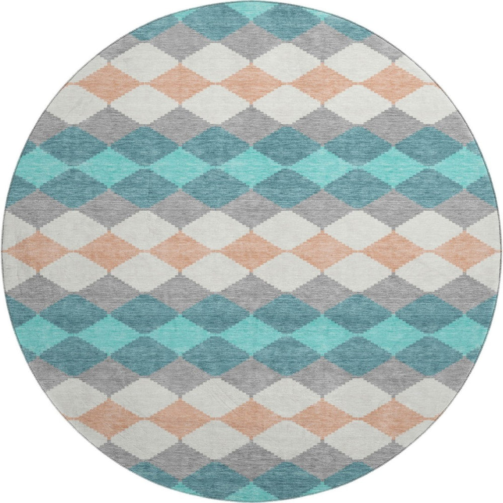 HomeRoots 8' Teal Coral Geometric Round Rug - Washable, UV Protected, Durable, Perfect for High Traffic Areas 679087