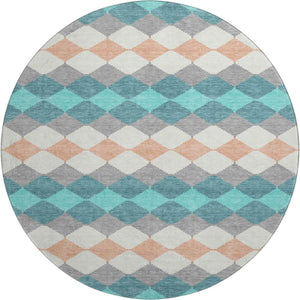 HomeRoots 8' Teal Coral Geometric Round Rug - Washable, UV Protected, Durable, Perfect for High Traffic Areas 679087