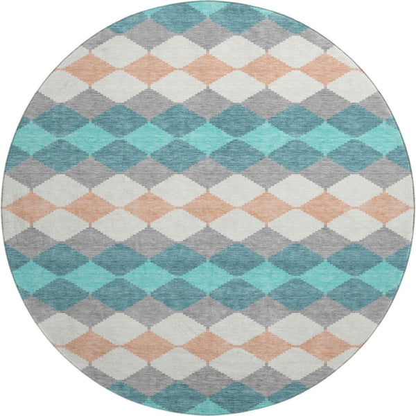HomeRoots 8' Teal Coral Geometric Round Rug - Washable, UV Protected, Durable, Perfect for High Traffic Areas 679087