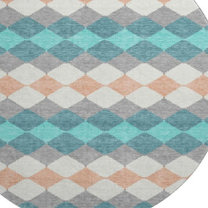 HomeRoots 8' Teal Coral Geometric Round Rug - Washable, UV Protected, Durable, Perfect for High Traffic Areas 679087