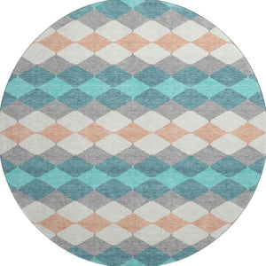 HomeRoots 8' Teal Coral Geometric Round Rug - Washable, UV Protected, Durable, Perfect for High Traffic Areas 679087