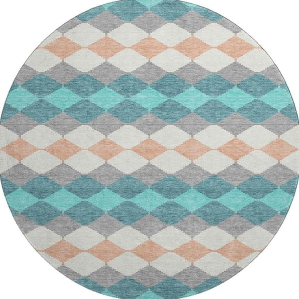 HomeRoots 8' Teal Coral Geometric Round Rug - Washable, UV Protected, Durable, Perfect for High Traffic Areas 679087