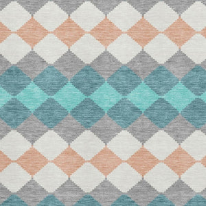 HomeRoots 8' X 10' Teal Coral Ivory Geometric Area Rug - Durable, Washable & UV Protected for Busy Homes 679088