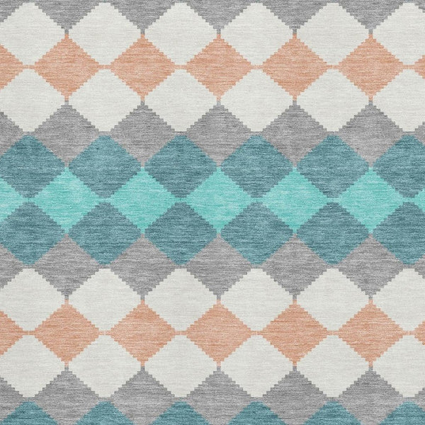 HomeRoots 8' X 10' Teal Coral Ivory Geometric Area Rug - Durable, Washable & UV Protected for Busy Homes 679088