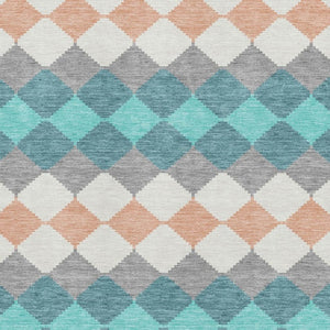 HomeRoots 9' X 12' Teal Coral Ivory Geometric Area Rug - Washable, UV-Protected, Durable & Stain-Resistant 679089