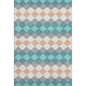 HomeRoots 10' X 14' Teal Coral Ivory Geometric Area Rug - Washable, UV Protected, Stain Resistant for Homes 679090