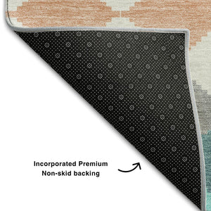 HomeRoots 10' X 14' Teal Coral Ivory Geometric Area Rug - Washable, UV Protected, Stain Resistant for Homes 679090