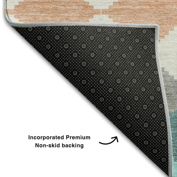 HomeRoots 10' X 14' Teal Coral Ivory Geometric Area Rug - Washable, UV Protected, Stain Resistant for Homes 679090