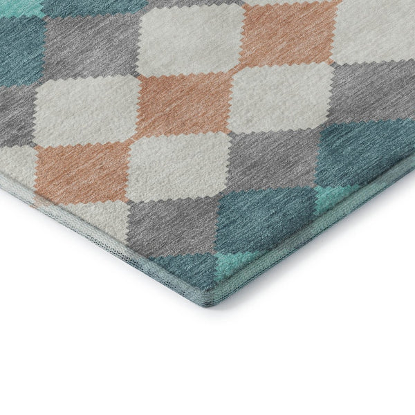 HomeRoots 10' X 14' Teal Coral Ivory Geometric Area Rug - Washable, UV Protected, Stain Resistant for Homes 679090