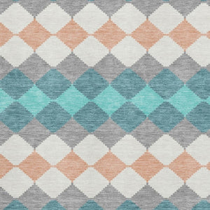 HomeRoots 10' X 14' Teal Coral Ivory Geometric Area Rug - Washable, UV Protected, Stain Resistant for Homes 679090