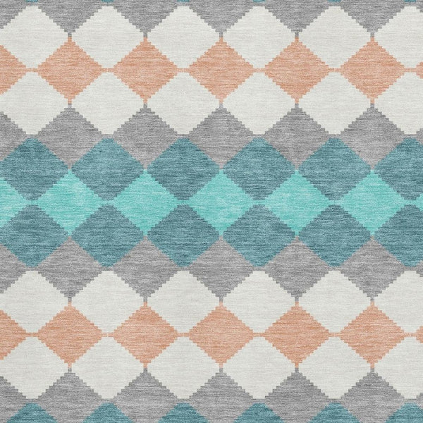 HomeRoots 10' X 14' Teal Coral Ivory Geometric Area Rug - Washable, UV Protected, Stain Resistant for Homes 679090