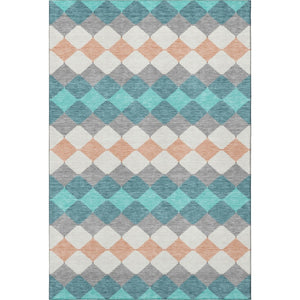 HomeRoots 10' X 14' Teal Coral Ivory Geometric Area Rug - Washable, UV Protected, Stain Resistant for Homes 679090