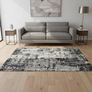 HomeRoots 5' X 8' Black Ivory Gray Abstract Area Rug - Washable, UV-Protected, Stain-Resistant & Durable Decor 679092