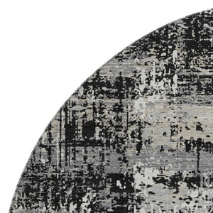 HomeRoots 8' Modern Abstract Washable Round Rug - Black, Ivory & Gray with UV Protection for High Traffic Areas 679093