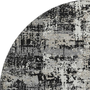 HomeRoots 8' Modern Abstract Washable Round Rug - Black, Ivory & Gray with UV Protection for High Traffic Areas 679093