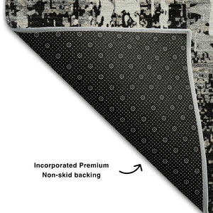 HomeRoots 8' X 10' Washable Abstract Area Rug in Black, Ivory & Gray with UV Protection for Modern Homes 679094