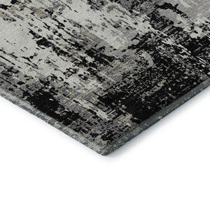 HomeRoots 8' X 10' Washable Abstract Area Rug in Black, Ivory & Gray with UV Protection for Modern Homes 679094