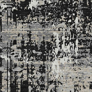 HomeRoots 8' X 10' Washable Abstract Area Rug in Black, Ivory & Gray with UV Protection for Modern Homes 679094