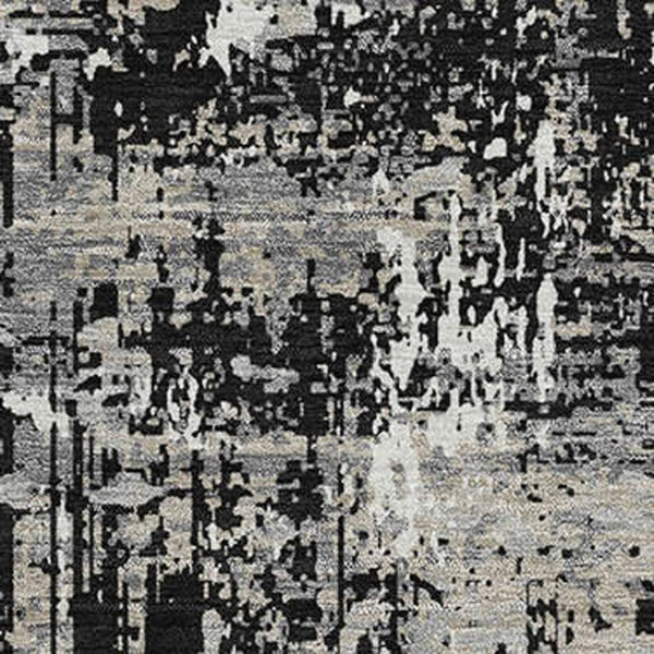 HomeRoots 8' X 10' Washable Abstract Area Rug in Black, Ivory & Gray with UV Protection for Modern Homes 679094