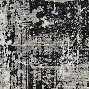 HomeRoots 8' X 10' Washable Abstract Area Rug in Black, Ivory & Gray with UV Protection for Modern Homes 679094