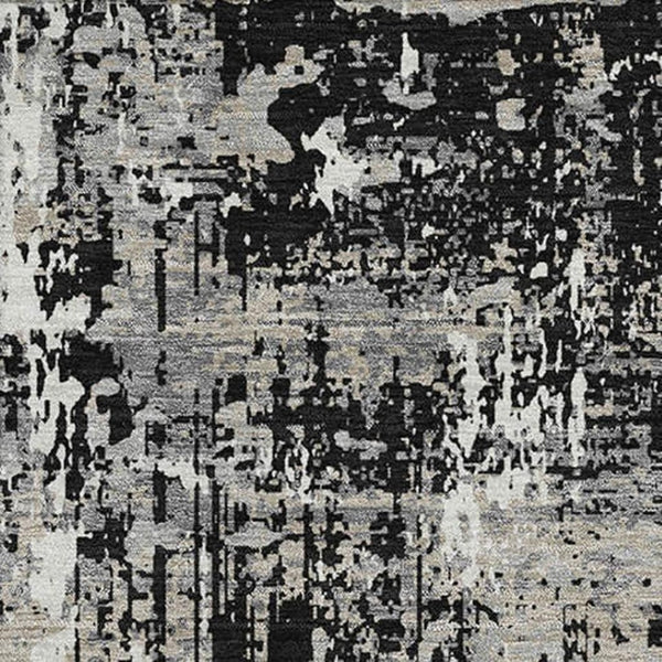 HomeRoots 8' X 10' Washable Abstract Area Rug in Black, Ivory & Gray with UV Protection for Modern Homes 679094