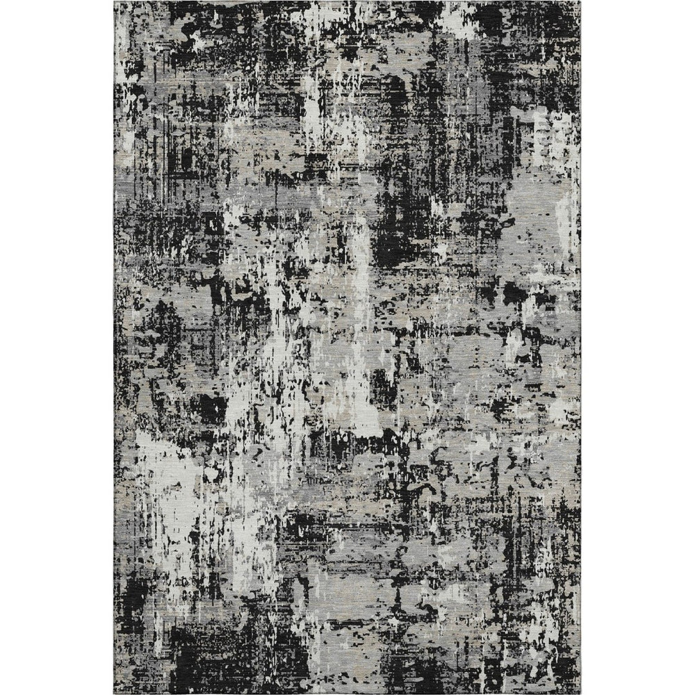 HomeRoots 10' X 14' Stylish Black Ivory Gray Abstract Washable Area Rug with UV Protection for High Traffic Spaces 679096