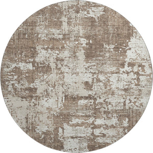 HomeRoots 8' Durable Brown and Beige Abstract Round Rug - Washable, UV Protected, Stain Resistant Design! 679099