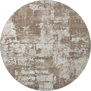 HomeRoots 8' Durable Brown and Beige Abstract Round Rug - Washable, UV Protected, Stain Resistant Design! 679099