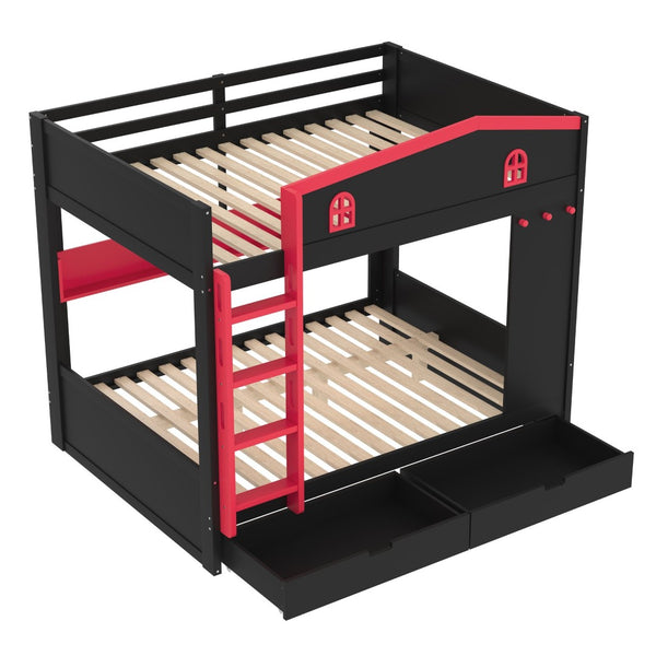 English Elm Twin Xl Solid Pine Loft Bed with Built-in Led Lighting and Storage Shelves W1580S00391