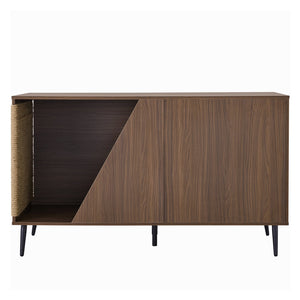 English Elm Cat Furniture Mid-Century Walnut 2‑in‑1 Litter Box Enclosure with Sisal Scratcher & Spring Door Storage N843P254861W