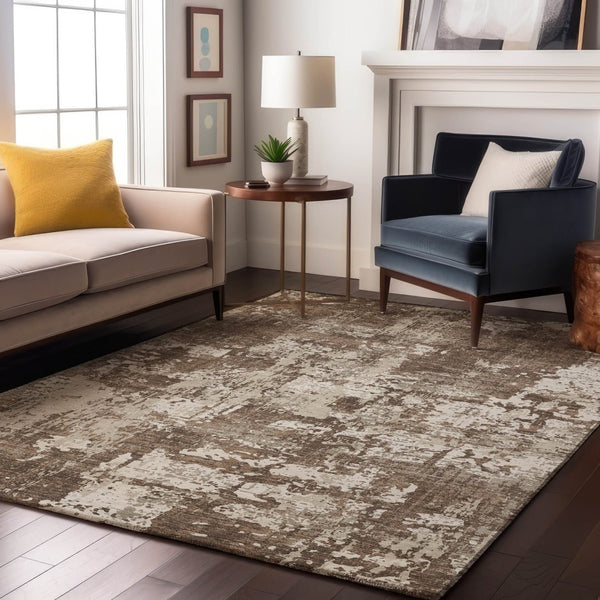 HomeRoots 8' X 10' Brown And Beige Abstract Area Rug - Washable, UV-Protected, Perfect for Busy Homes! 679100