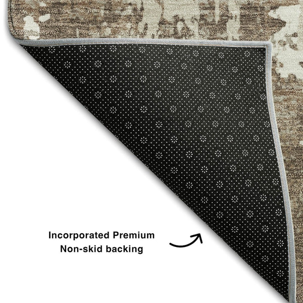 HomeRoots 8' X 10' Brown And Beige Abstract Area Rug - Washable, UV-Protected, Perfect for Busy Homes! 679100
