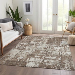 HomeRoots 8' X 10' Brown And Beige Abstract Area Rug - Washable, UV-Protected, Perfect for Busy Homes! 679100