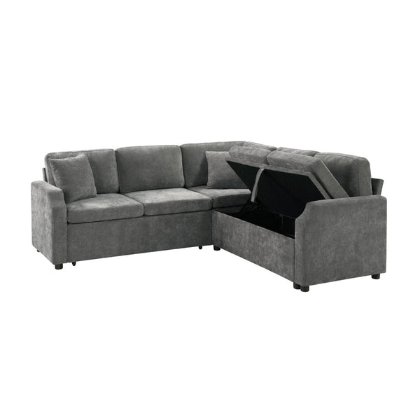 English Elm Sectional Sofa Bed - Versatile L-Shaped Chenille Sofa With Sleeper, Hidden Storage & Pillows, Gray N719S002070E-GIGA