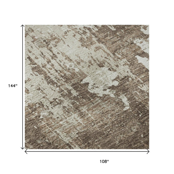 HomeRoots 9' X 12' Brown and Beige Abstract Area Rug - Washable, Durable, UV Protected for Modern Living Spaces 679101