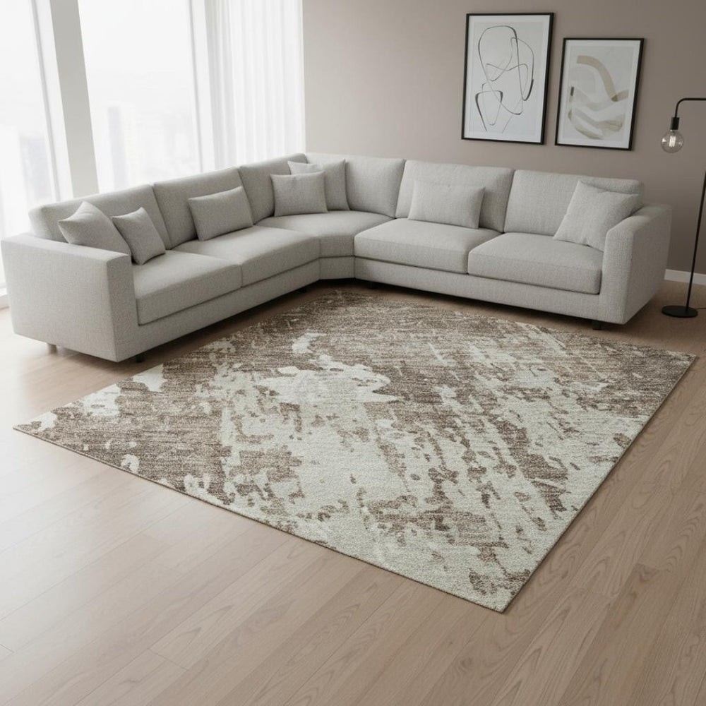 HomeRoots 9' X 12' Brown and Beige Abstract Area Rug - Washable, Durable, UV Protected for Modern Living Spaces 679101