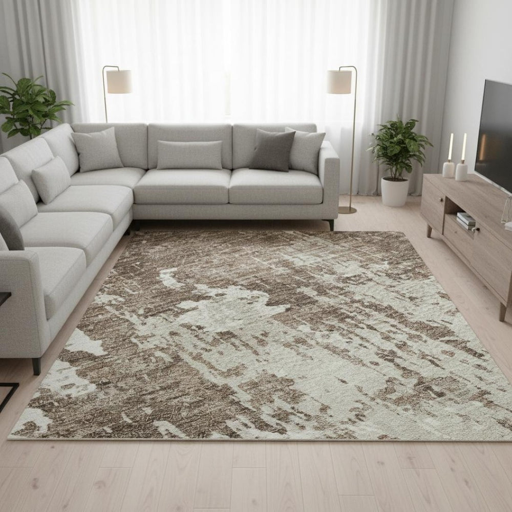 HomeRoots 10' X 14' Brown and Beige Abstract Washable Area Rug with UV Protection – Stylish, Durable, Versatile! 679102