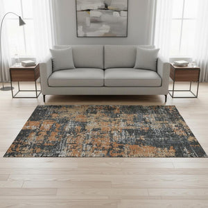 HomeRoots 5' X 8' Modern Charcoal Copper Gray Abstract Area Rug - Washable, UV Protected, Stain Resistant! 679104