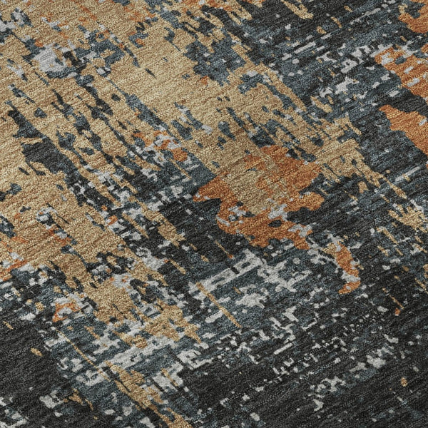 HomeRoots 8' Modern Abstract Washable Round Rug in Charcoal, Copper & Gray - Durable, Stain Resistant & UV Protected 679105