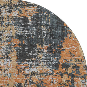 HomeRoots 8' Modern Abstract Washable Round Rug in Charcoal, Copper & Gray - Durable, Stain Resistant & UV Protected 679105
