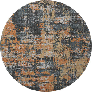 HomeRoots 8' Modern Abstract Washable Round Rug in Charcoal, Copper & Gray - Durable, Stain Resistant & UV Protected 679105