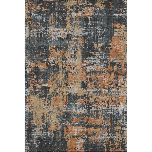 HomeRoots 8' X 10' Charcoal, Copper & Gray Abstract Area Rug - Washable, UV Protected, Stain-Resistant Elegance 679106