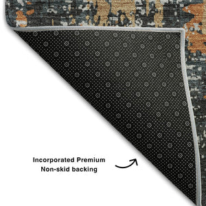 HomeRoots 8' X 10' Charcoal, Copper & Gray Abstract Area Rug - Washable, UV Protected, Stain-Resistant Elegance 679106