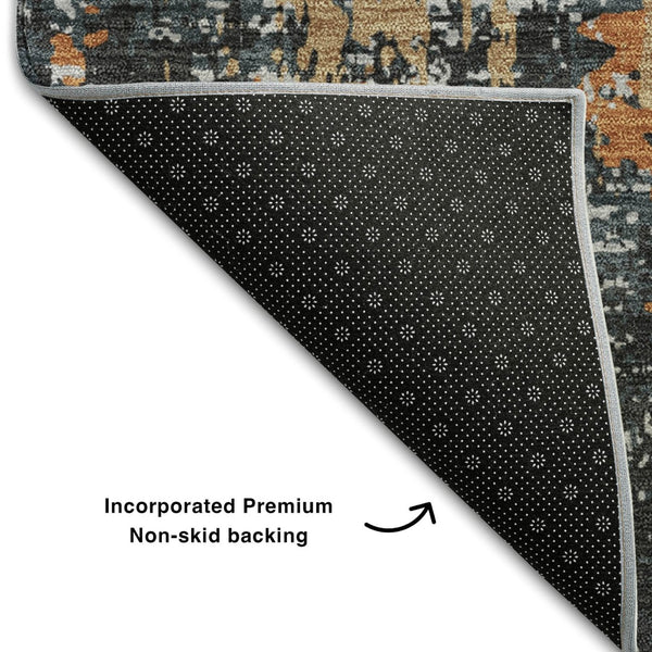 HomeRoots 8' X 10' Charcoal, Copper & Gray Abstract Area Rug - Washable, UV Protected, Stain-Resistant Elegance 679106