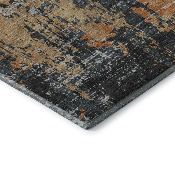 HomeRoots 8' X 10' Charcoal, Copper & Gray Abstract Area Rug - Washable, UV Protected, Stain-Resistant Elegance 679106