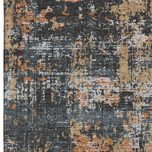HomeRoots 8' X 10' Charcoal, Copper & Gray Abstract Area Rug - Washable, UV Protected, Stain-Resistant Elegance 679106