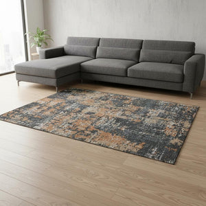 HomeRoots 9' X 12' Charcoal Copper Gray Abstract Washable Area Rug - Durable, Stylish, UV Protected for Homes 679107