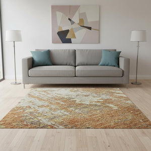 HomeRoots 5' X 8' Abstract Copper Ivory Gold Area Rug - Washable, UV Protected & Perfect for High-Traffic Spaces 679110