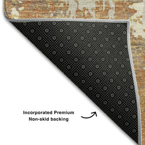HomeRoots 5' X 8' Abstract Copper Ivory Gold Area Rug - Washable, UV Protected & Perfect for High-Traffic Spaces 679110