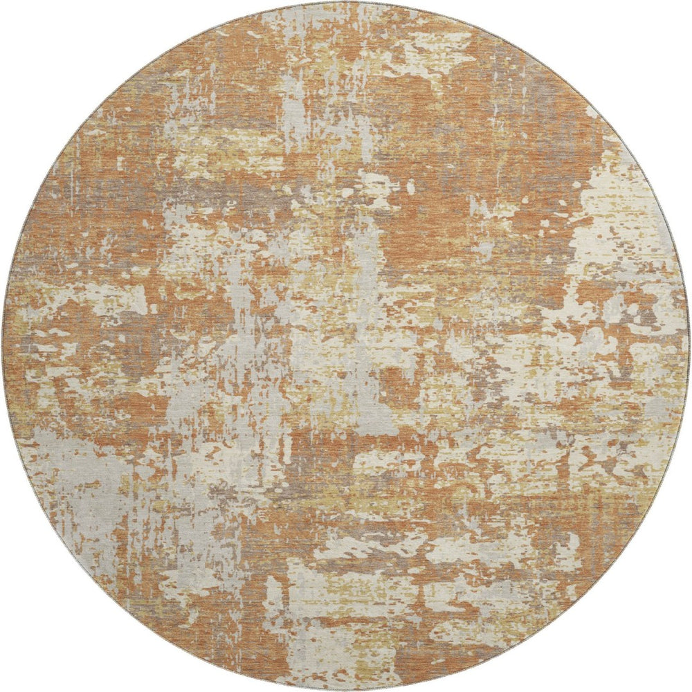 HomeRoots 8' Copper Ivory Gold Abstract Round Rug – Washable, UV-Protected, Stain-Resistant, Modern Design 679111